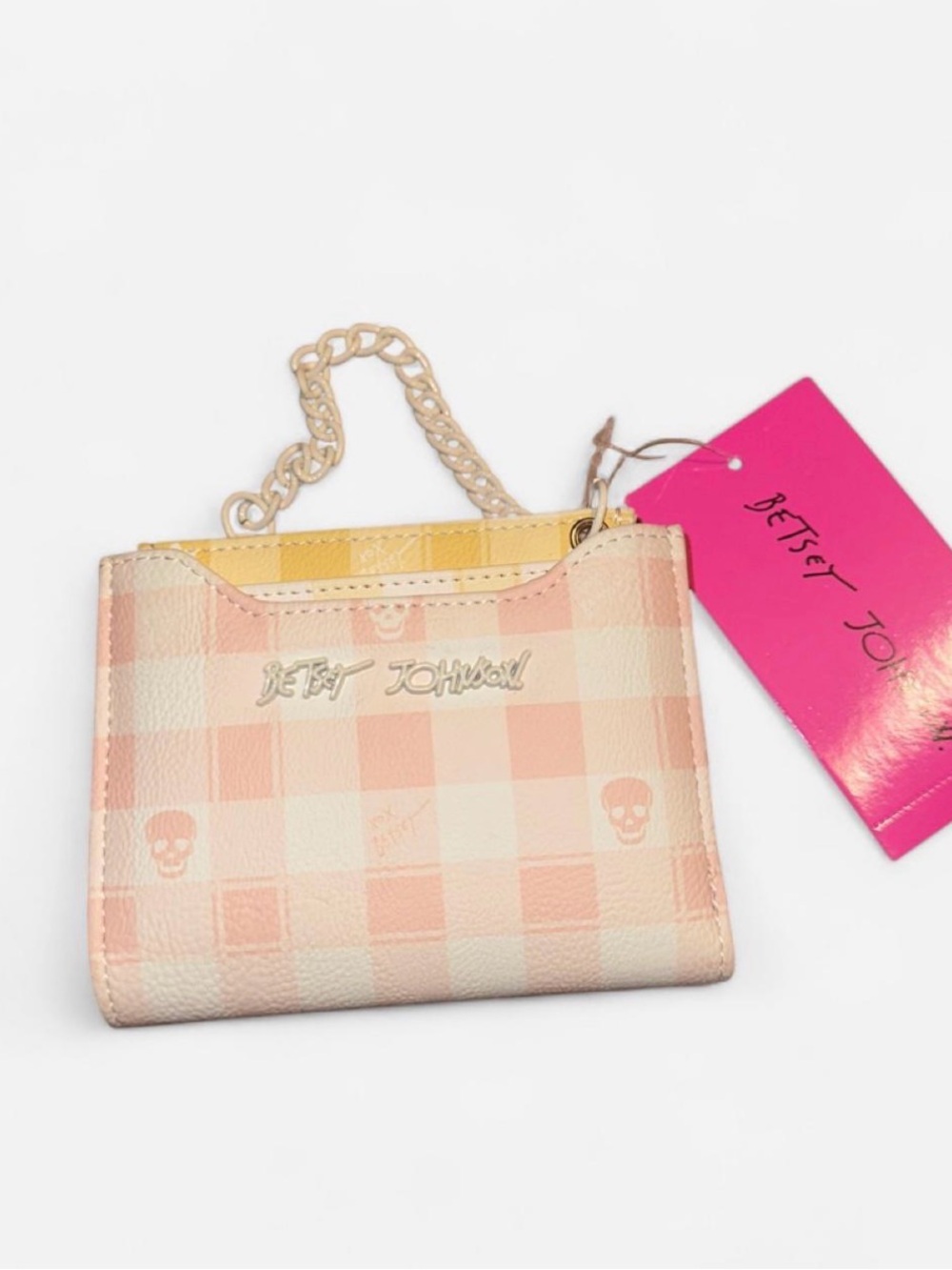 Betsey Johnson Pink and White Gingham Wallet w/ Removable Yellow Card Holder
